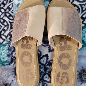 Sorel 2 tone leather slides